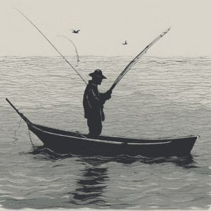 An image of a fisherman on calm waters, depicting a conservative approach.