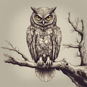 Artistic Representation of a Cautious Trader: A wise owl perched on a branch, symbolizing careful trading decisions.